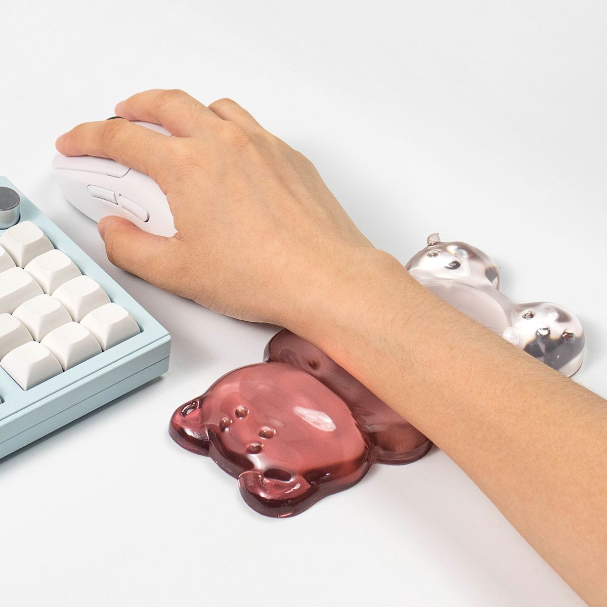 Gaming Keyboard Number Pad - かわいいクマの形をしたリストレスト 透明ジェルマウスリストパッド ゲーミング・オフィス・キーボード・マウスの痛み緩和用サポートクッション