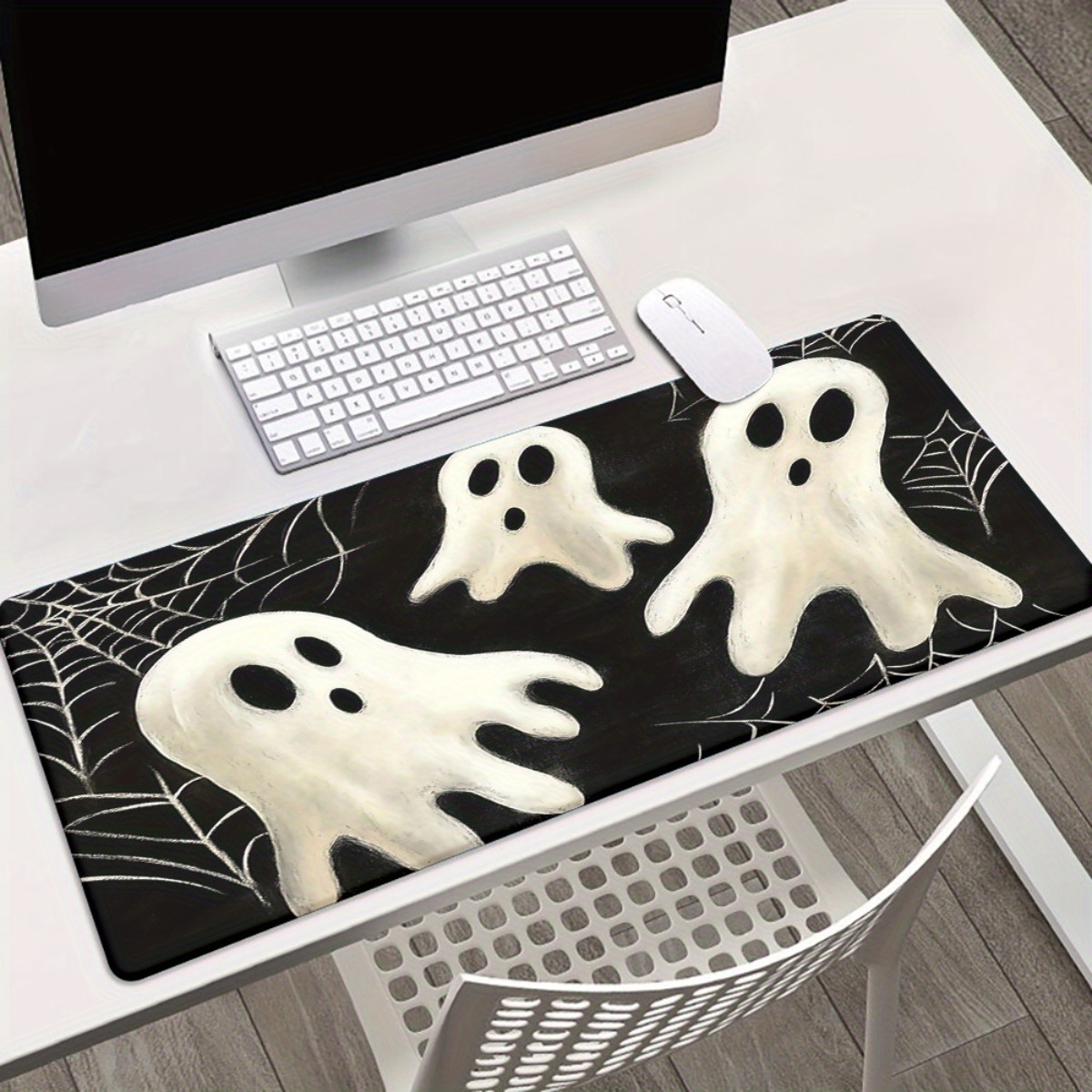 Gaming Keyboard Brand - ブランド Ghost Web マウスパッド、アイアンアートデスクマット、滑り止めゴム製ゲーミングキーボードマウスパッド、耐久性のあるオフィスラップトップコンピューターゲーマー向けマット