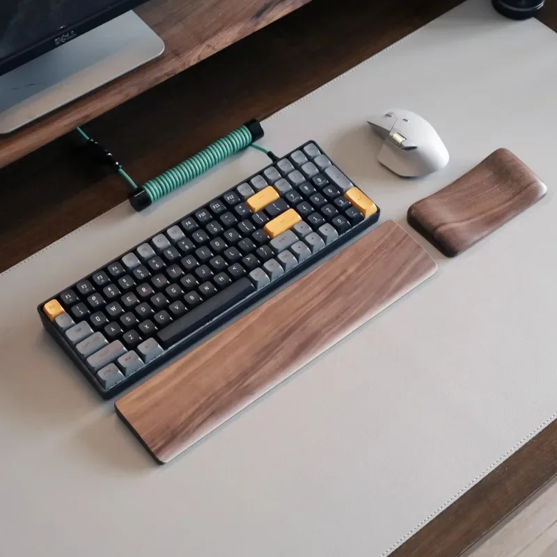 Wrist Rest Wood - メカニカルキーボード用ウォールナットウッドリストパーム、ブナ材、マウスレスト、純粋な無垢材、滑り止めステッカー、カスタムリストアクセサリー