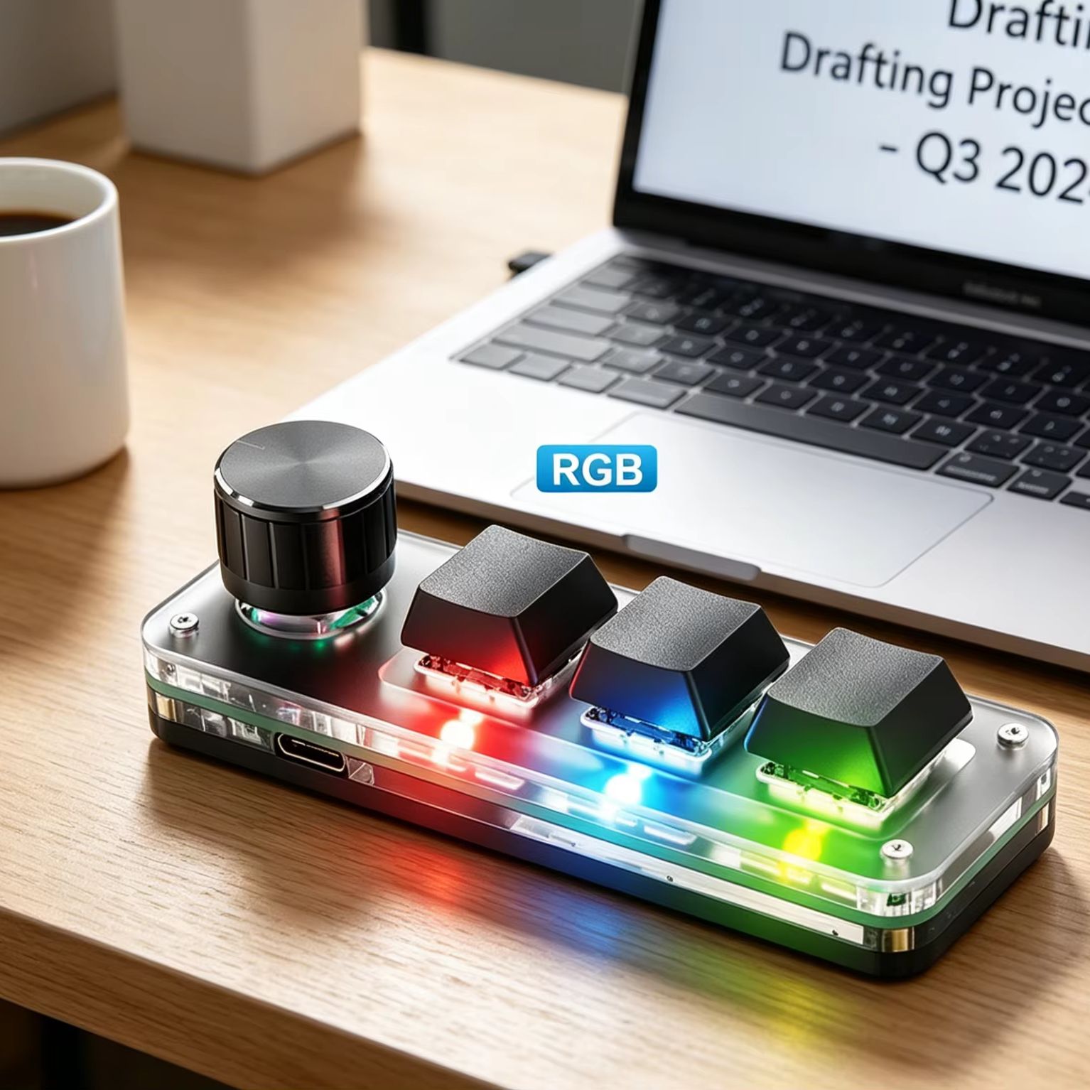 Gaming Keyboard Number Pad - プログラマブル3キーノブ付きマクロパッドメカニカルキーボード、RGB LEDカスタムショートカットミニキーボード（ゲーム、編集、オフィスワーク用）