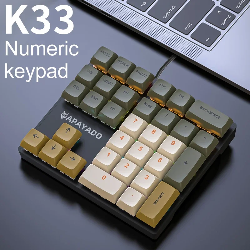 Gaming Keyboard 1 Hand - K33 有線メカニカルテンキー、マルチカラーライト付き、金融、ビジネス、33 キーラップトップテンキーキーボードに最適