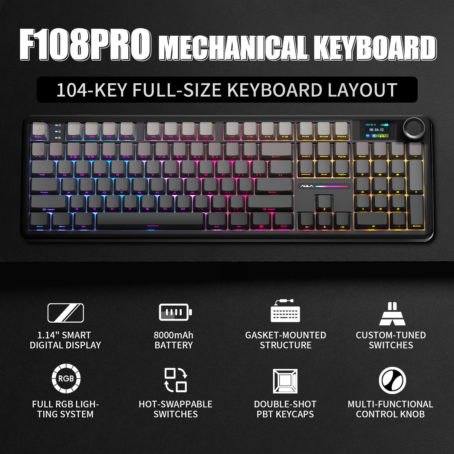 Gaming Keyboard Corsair - AULA F108 PRO メカニカルキーボード カスタム100%レイアウト RGBバックライト