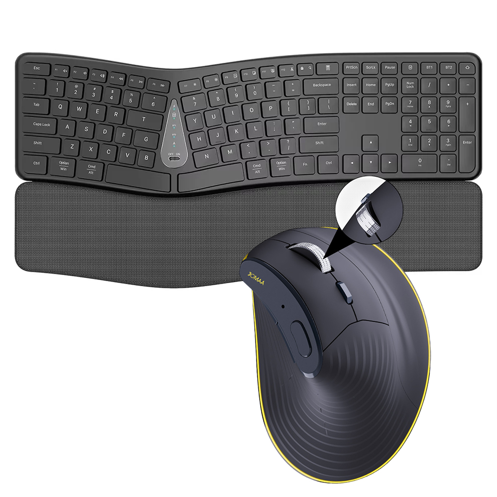 Gaming Keyboard Mouse Set - 2.4G ワイヤレスキーボードマウスコンボ、快適な自然なタイピング、パームレスト、マルチデバイス Bluetooth 充電式キーボードセット