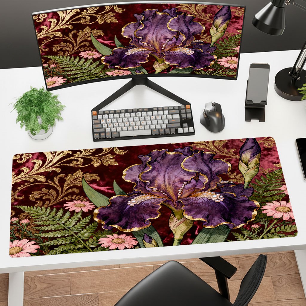 ブランドパープルフローラルマウスパッドアイアンアートデスクマ - Gaming Keyboard Brand のレビューと価格